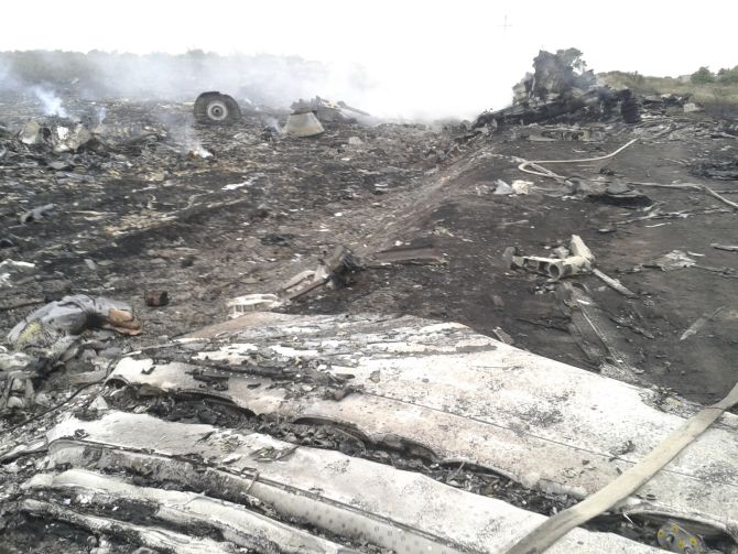 A general view shows the site of a Malaysia Airlines Boeing 777 plane crash in the settlement of Grabovo in the Donetsk region. The Malaysian airliner was shot down over eastern Ukraine by pro-Russian militants