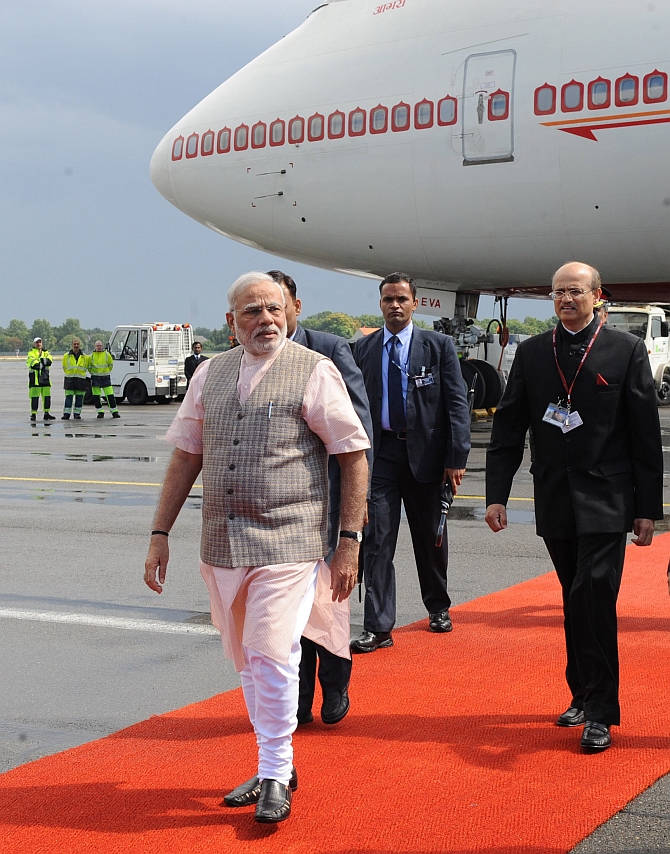 Prime Minister Narendra Modi makes a stopover before he heads for Brazil