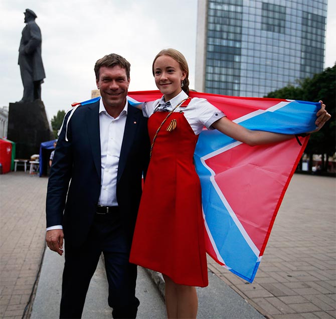 Pro-Russian politician Oleg Tsarev attends a rally in support of Novorossiya (New Russia) at Lenin Square, Donetsk. 