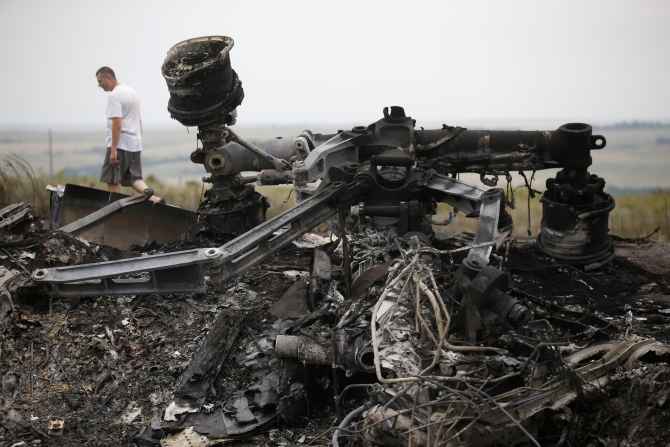 Debris is pictured at the site of Malaysia Airlines Boeing 777 plane crash, near the village of Grabovo 