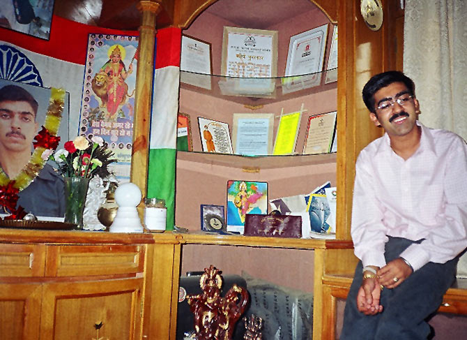 Vaibhav Kalia in a room full of his brother Lt Saurabh Kalia's memories in 2004.