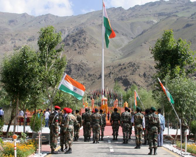 Indian Army soldiers pay their respects at the spot in Drass Sector in Kargil.