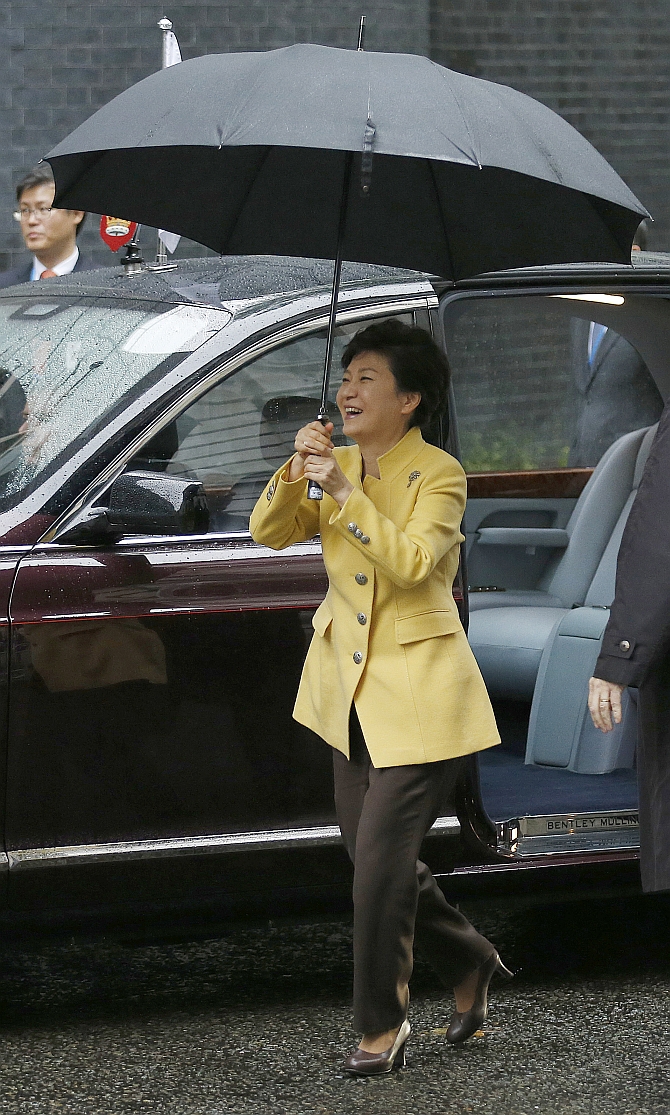 South Korea's President Park Geun-hye arrives in Downing Street in central London