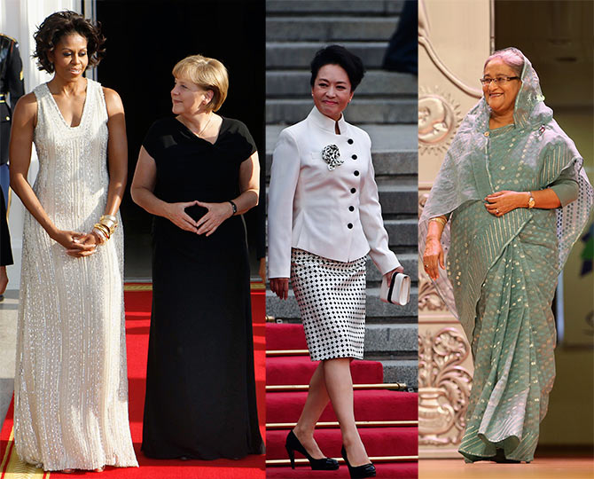 US First Lady Michelle Obama, German Chancellor Angela Merkel, China's First Lady wife Peng Liyuan and Bangladesh Premier Sheikh Hasina