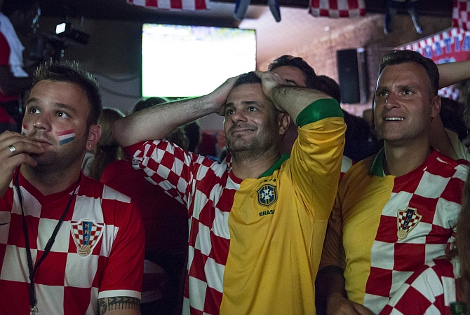 Croatian fans react during the opening match of the 2014 World Cup