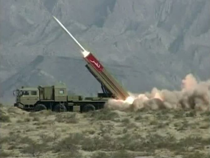 This still image from a Pakistan military handout video shows a Hatf IX (NASR) missile being fired during a test at an undisclosed location in Pakistan April 19, 2011