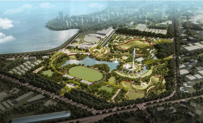 A proposed aerial view of the vision of Mahalaxmi racecourse with theme park