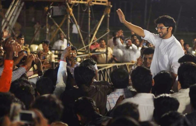 Aditya at a public rally in Mumbai