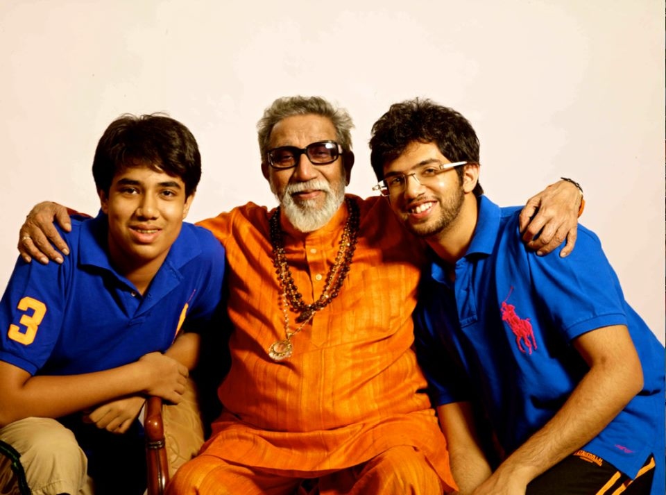 Aditya with brother Tejas and their grandfather, the late Shiv Sena patriarch Bal Thackeray