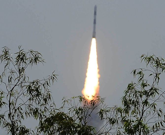 The PSLV-C23 takes off from Sriharikota.
