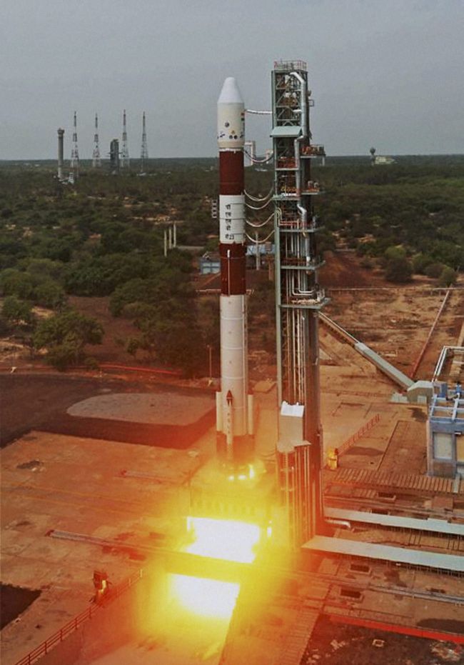 The PSLV is about to take off from the Satish Dhawan Space Centre in Sriharikota 