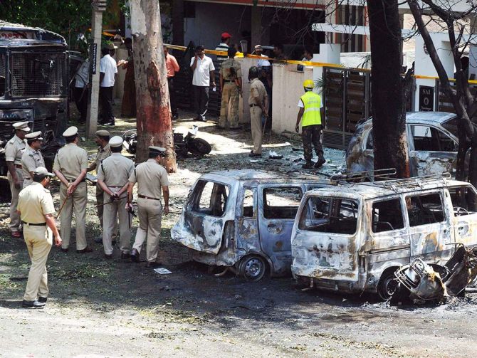 File photo of the explosion site near BJP Karnataka Headquarters in Bangalore in 2013