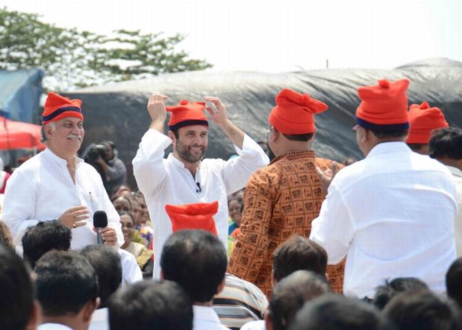 Rahul Gandhi at a meeting with Koli fishermen in Mumbai. Photograph: Sahil Salvi