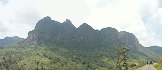 A panoramic view of the Saptha Kanya mountain range in Sri Lanka