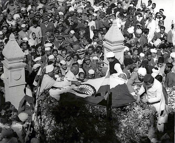 The funeral procession of Mahatma Gandhi.