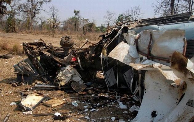 The remains of the bus which came under attack in Gadchiroli