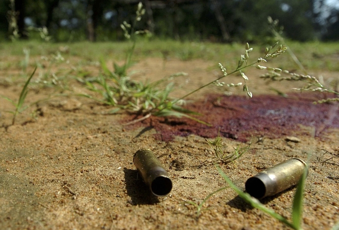 Spent cartridges are left near Lahiri sub police station, where policemen were killed in a Maoist attack in Gadchiroli district