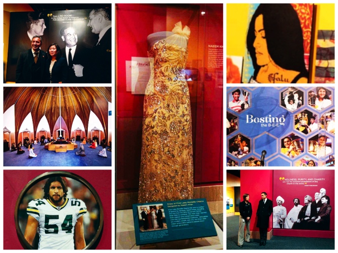 Located on the second floor of the Smithsonian's Natural History Museum, the exhibition comprises of seven sections: Migration, Early Immigration, Working Lives, Arts and Activism, Yoga, Religion and Spirituality, Cultural Contributions in Food, Music, Dance and Groundbreakers.