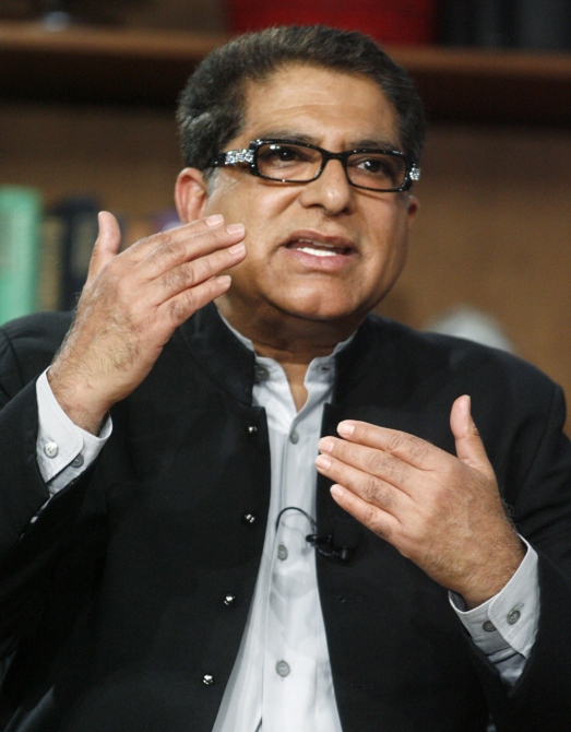 Deepak Chopra speaks at a panel discussion in Beverly Hills, California.
