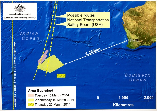A diagram showing the search area for Malaysia Airlines Flight MH370 in the southern Indian Ocean is seen during a briefing by John Young, general manager of the emergency response division of the AAMSA, in Canberra