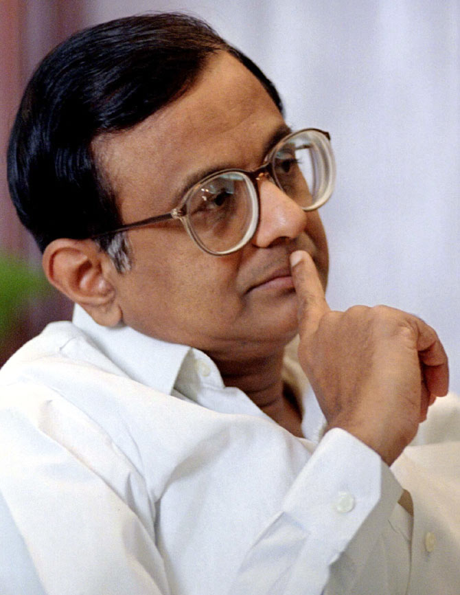 Finance Minister P Chidambaram ponders during an interview in New Delhi