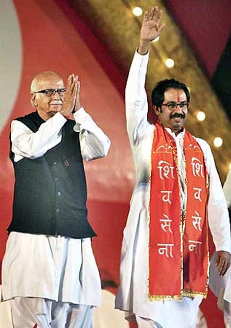 L K Advani and Shiv Sena chief Uddhav Thackrey in an election rally in Mumbai in 2009