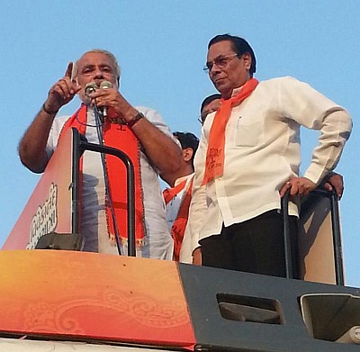 Narendra Modi, left, with Harin Pathak, the MP from Ahmedabad East, who was denied a ticket.