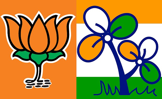 (Left) BJP symbol; (Right) The Trrinamool Congress symbol