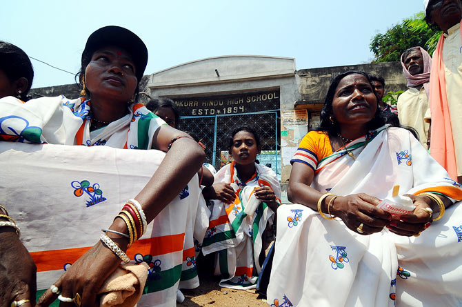 TMC supporters in Bankura wait for Moon Moon and her beautiful daughters.
