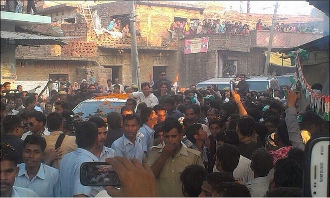Locals poured into the streets to get a glimpse of the Gandhi siblings
