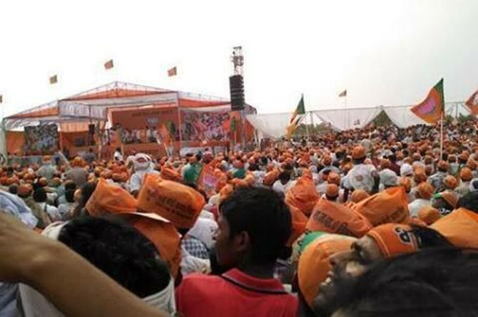 Modi supporters came out in large numbers and listened as he spoke for more than an hour.