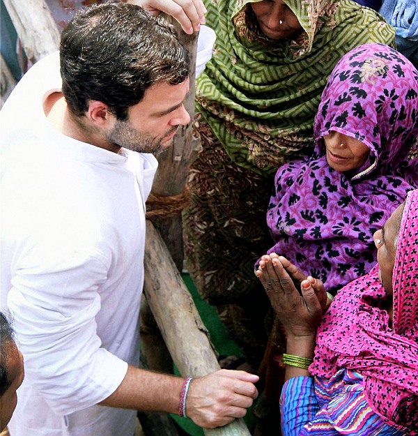 Rahul Gandhi interacts with women voters.