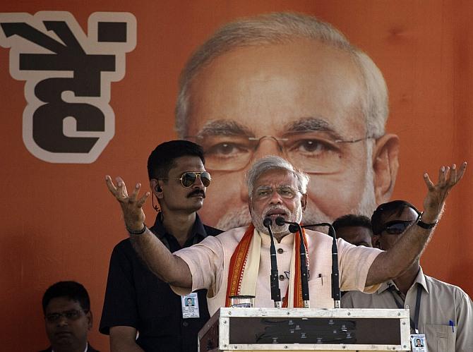 BJP leader Narendra Modi at a rally in Rohaniya, near Varanasi.