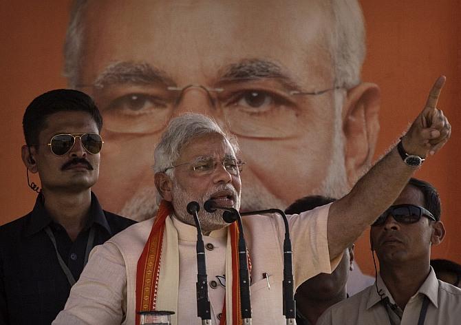 BJP leader Narendra Modi at a rally in Rohaniya, near Varanasi.