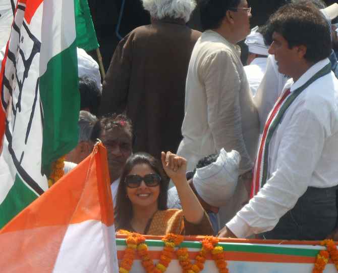 Congress candidates Nagma and Raj Babbar also spotted at the roadshow