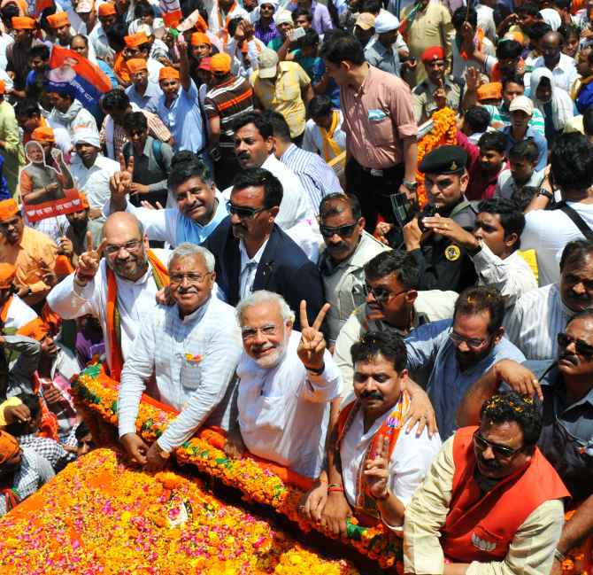 Narendra Modi during his Varanasi roadshow. 