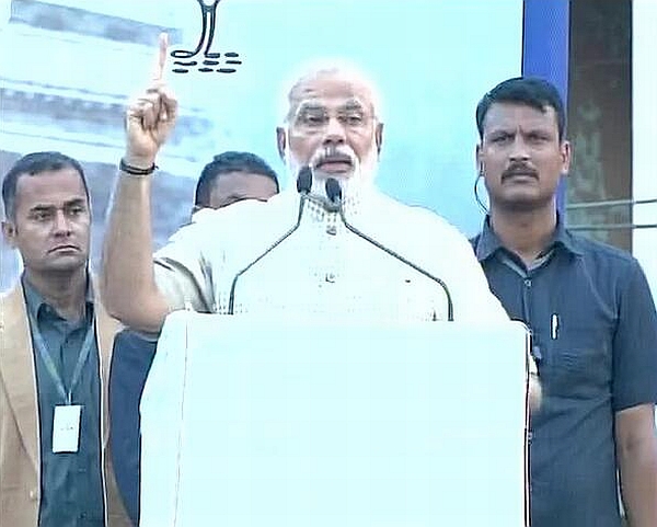 Narendra Modi, India's next prime minister, addresses his first rally in Vadodara