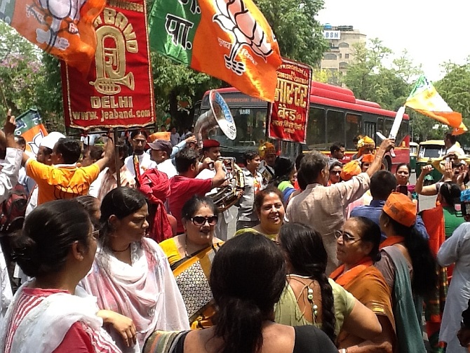 Joyous BJP supporters join the celebartions in New Delhi