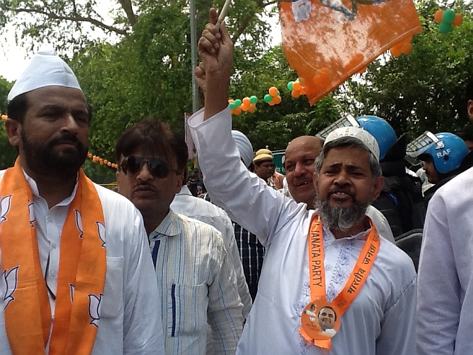 BJP supporters at Modi's road show in New Delhi  