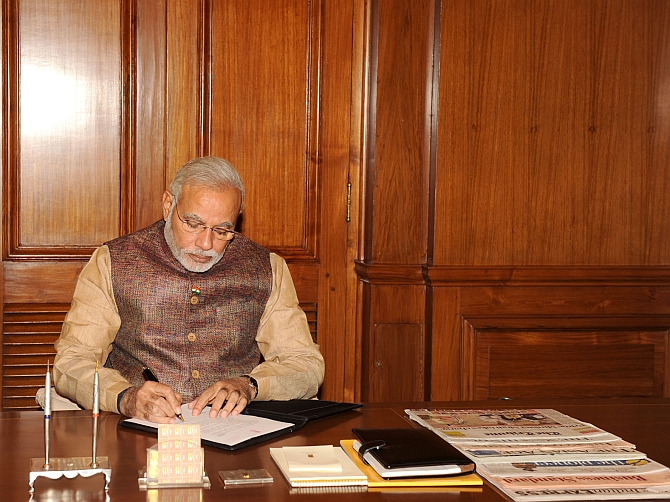Narendra Modi takes charge of the office of the prime minister at South Block, New Delhi
