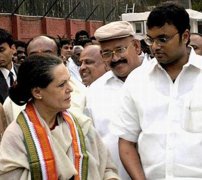 Karti Chidambaram with Sonia Gandhi