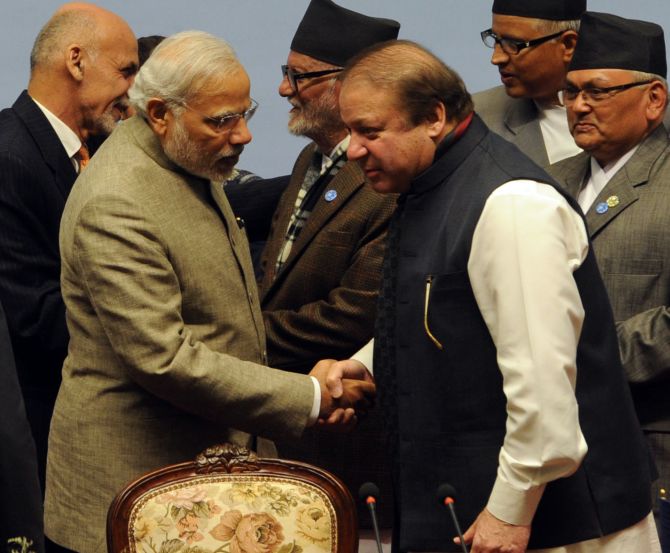 Narendra Modi and Nawaz Sharif meet