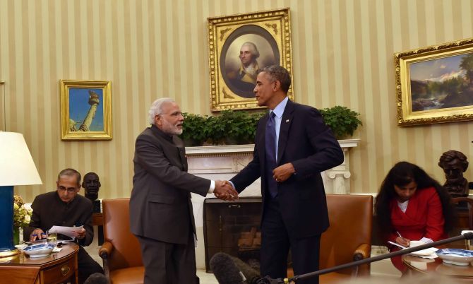 Prime Minister Narendra Modi with President Barack Obama. Photograph: Paresh Gandhi/Rediff.com