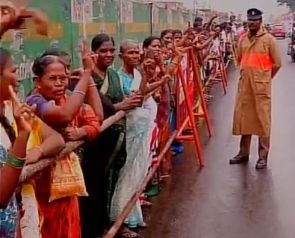 AIADMK supporters line up outside the Chennai airport. Photograph: ANI/Twitter