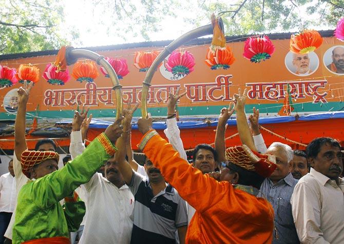 BJP workers celebrate in Mumbai