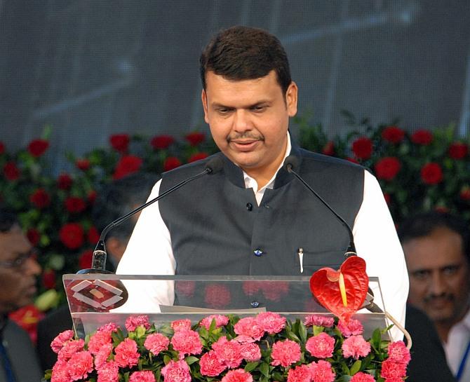 Maharashtra Chief Minister Devendra Fadnavis, taking the oath of office. Photograph: Press Information Bureau