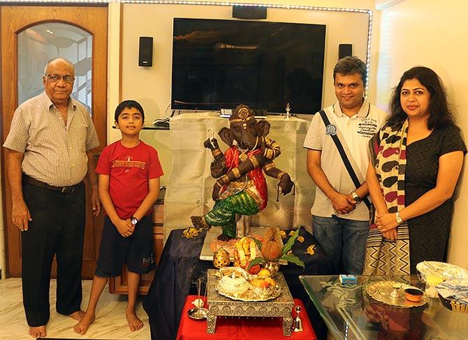 The Rathods with their chocolate Ganpati