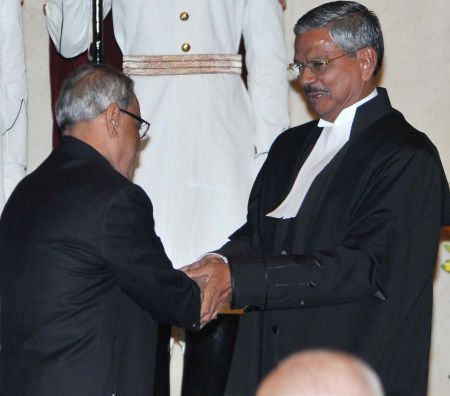 Justice H L Dattu after being sworn in as the Chief Justice of India.