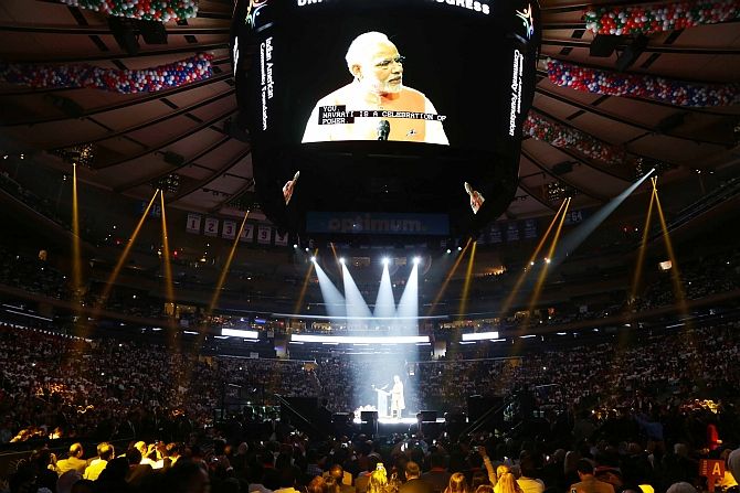 Prime Minister Narendra Modi at Madison Square Garden, September 28, 2014. Photograph: Paresh Gandhi/Rediff.com