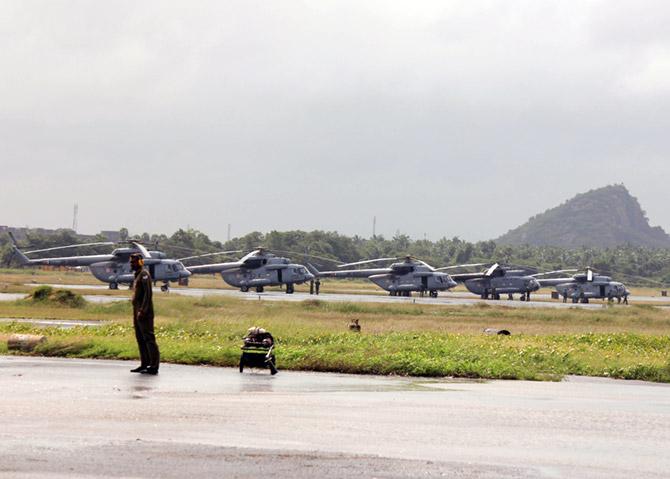 Helicopters for relief-rescue at Tambaram Air Base